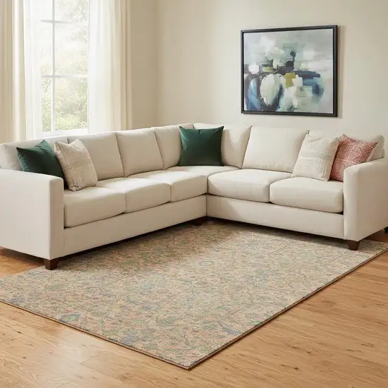 Coral Denim Blue And Green Oriental Washable Area Rug With UV Protection Photo 2