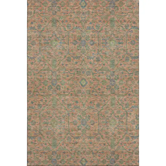 Coral Denim Blue And Green Oriental Washable Area Rug With UV Protection Photo 1