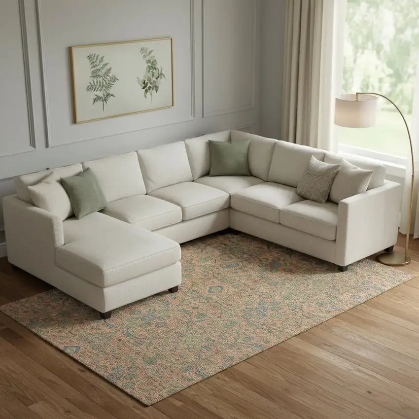 Coral Denim Blue And Green Oriental Washable Area Rug With UV Protection Photo 2