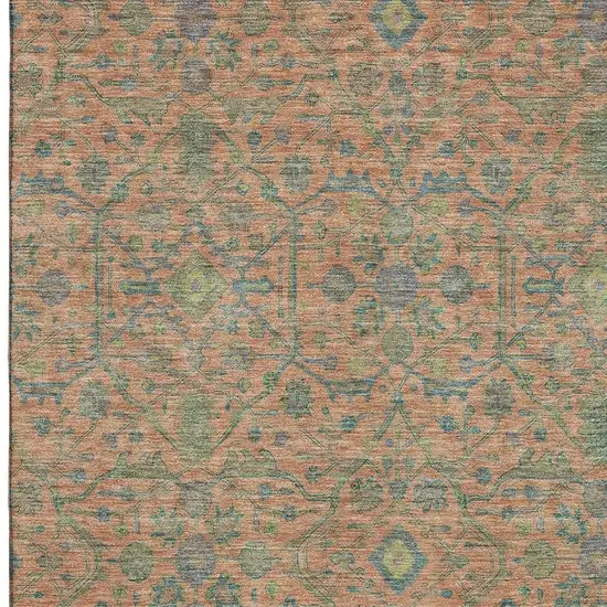 Coral Denim Blue And Green Oriental Washable Area Rug With UV Protection Photo 2