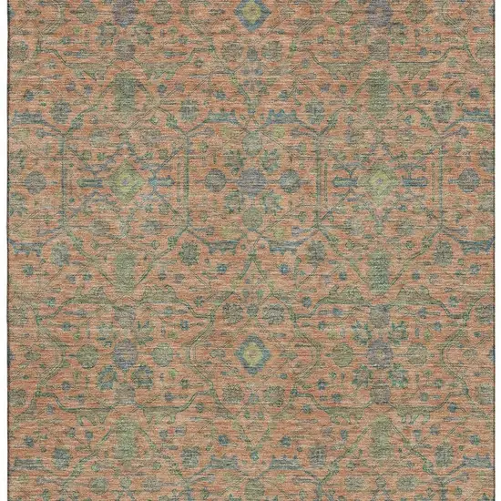 Coral Denim Blue And Green Oriental Washable Area Rug With UV Protection Photo 3