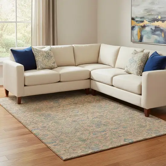 Coral Denim Blue And Green Oriental Washable Area Rug With UV Protection Photo 2