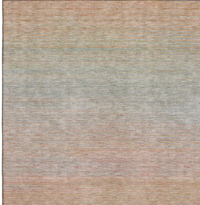 Coral Denim Blue And Salmon Striped Washable Area Rug With UV Protection Photo 3