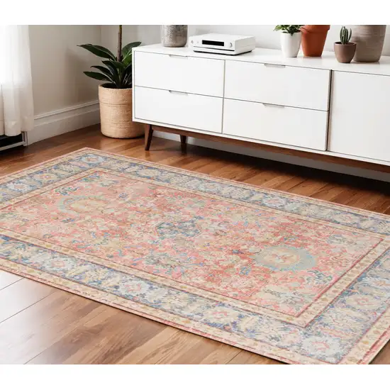 Blue Gold and Orange Floral Power Loom Area Rug Photo 1