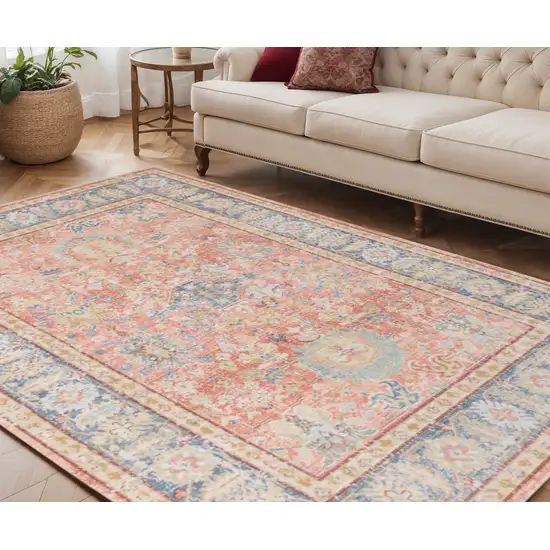 Blue Gold and Orange Floral Power Loom Area Rug Photo 1