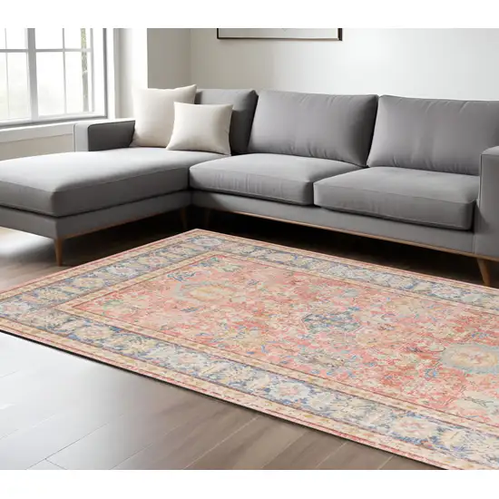 Blue Gold and Orange Floral Power Loom Area Rug Photo 1