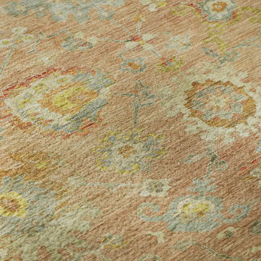 Coral Gold And Blue Floral Washable Area Rug With UV Protection Photo 9