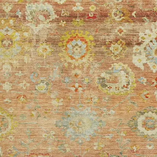 Coral Gold And Blue Floral Washable Area Rug With UV Protection Photo 2