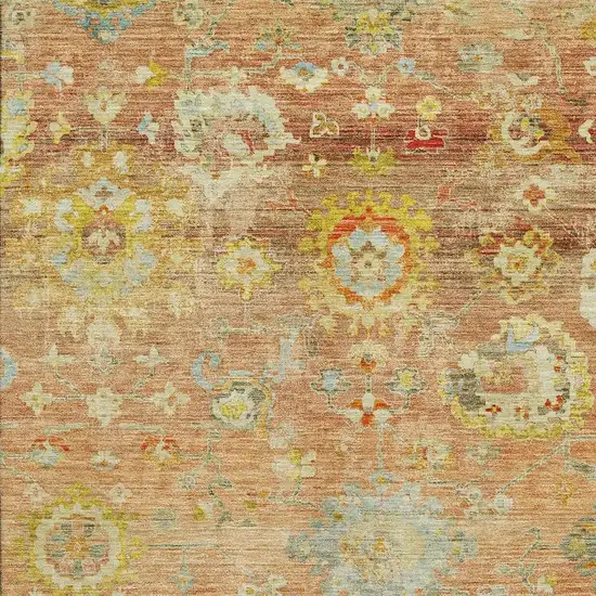 Coral Gold And Blue Floral Washable Area Rug With UV Protection Photo 2