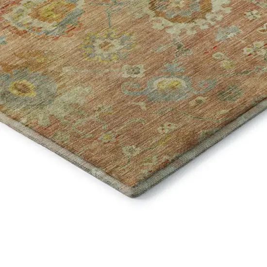 Coral Gold And Blue Floral Washable Area Rug With UV Protection Photo 7