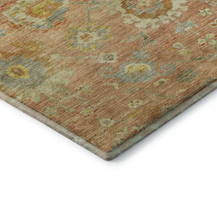 Coral Gold And Blue Floral Washable Area Rug With UV Protection Photo 7