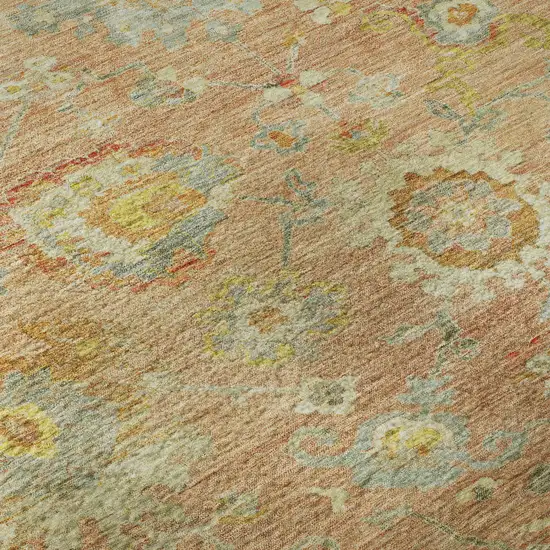 Coral Gold And Blue Floral Washable Area Rug With UV Protection Photo 9