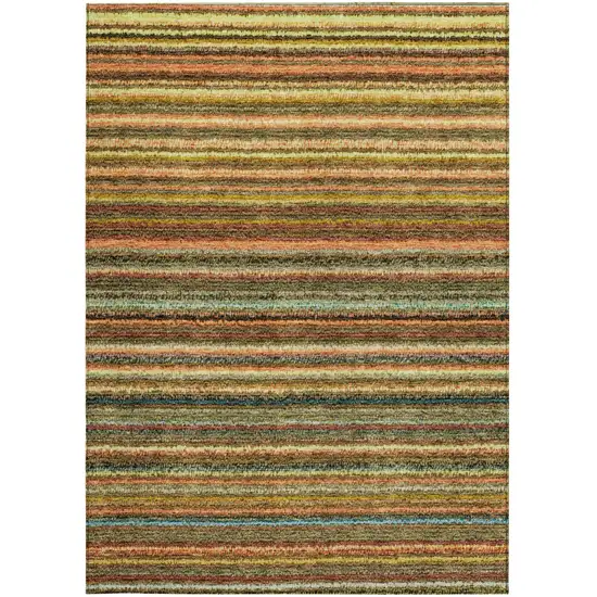 Coral Gold And Green Striped Washable Indoor Outdoor Area Rug Photo 6