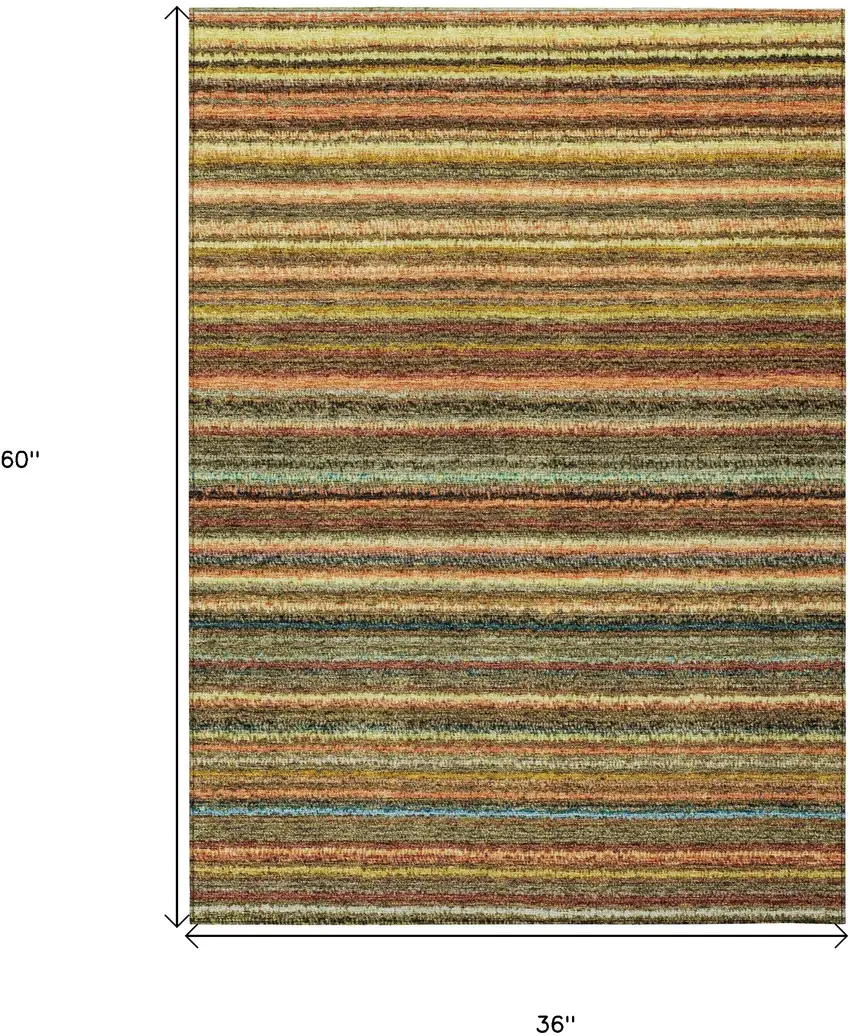 Coral Gold And Green Striped Washable Indoor Outdoor Area Rug Photo 3