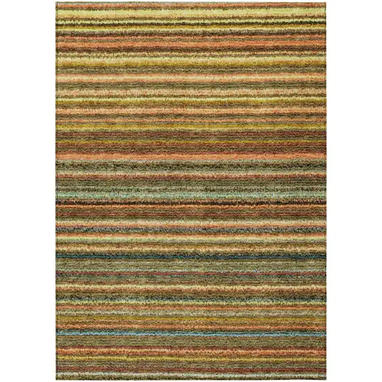Coral Gold And Green Striped Washable Indoor Outdoor Area Rug Photo 2
