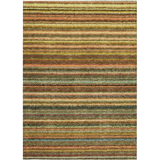 Coral Gold And Green Striped Washable Indoor Outdoor Area Rug Photo 6