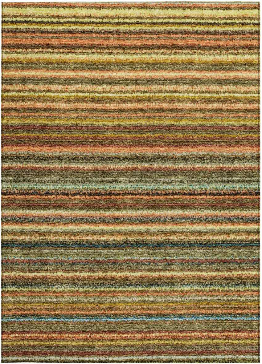 Coral Gold And Green Striped Washable Indoor Outdoor Area Rug Photo 6