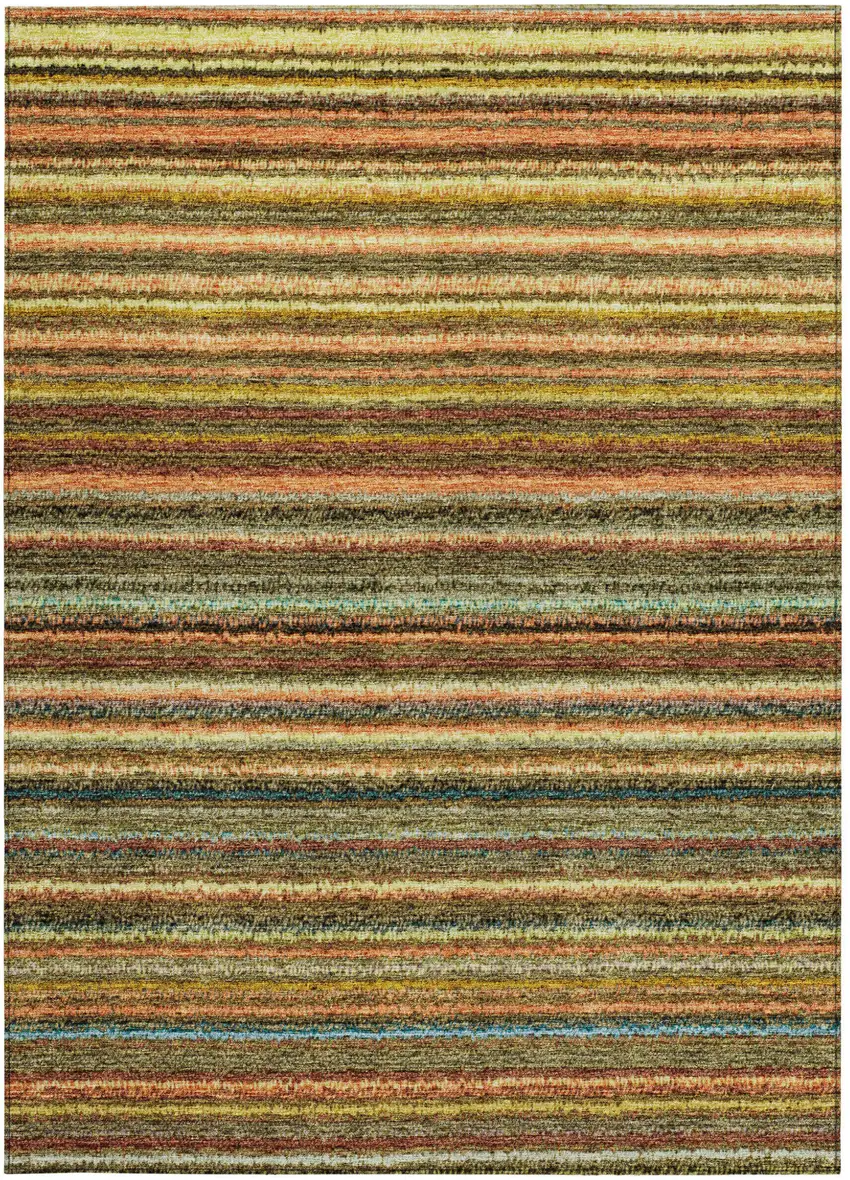 Coral Gold And Green Striped Washable Indoor Outdoor Area Rug Photo 6