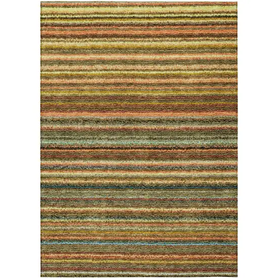 Coral Gold And Green Striped Washable Indoor Outdoor Area Rug Photo 2