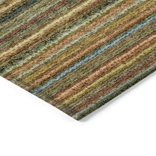 Coral Gold And Green Striped Washable Indoor Outdoor Area Rug Photo 5
