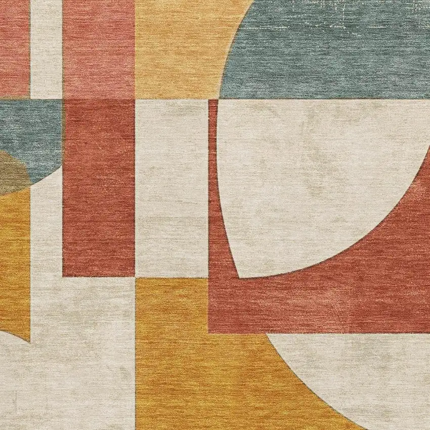 Coral Gold And Ivory Abstract Geometric Washable Area Rug With UV Protection Photo 2