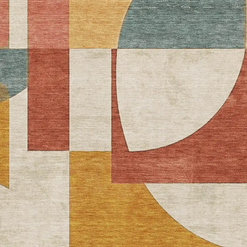 Coral Gold And Ivory Abstract Geometric Washable Area Rug With UV Protection Photo 2