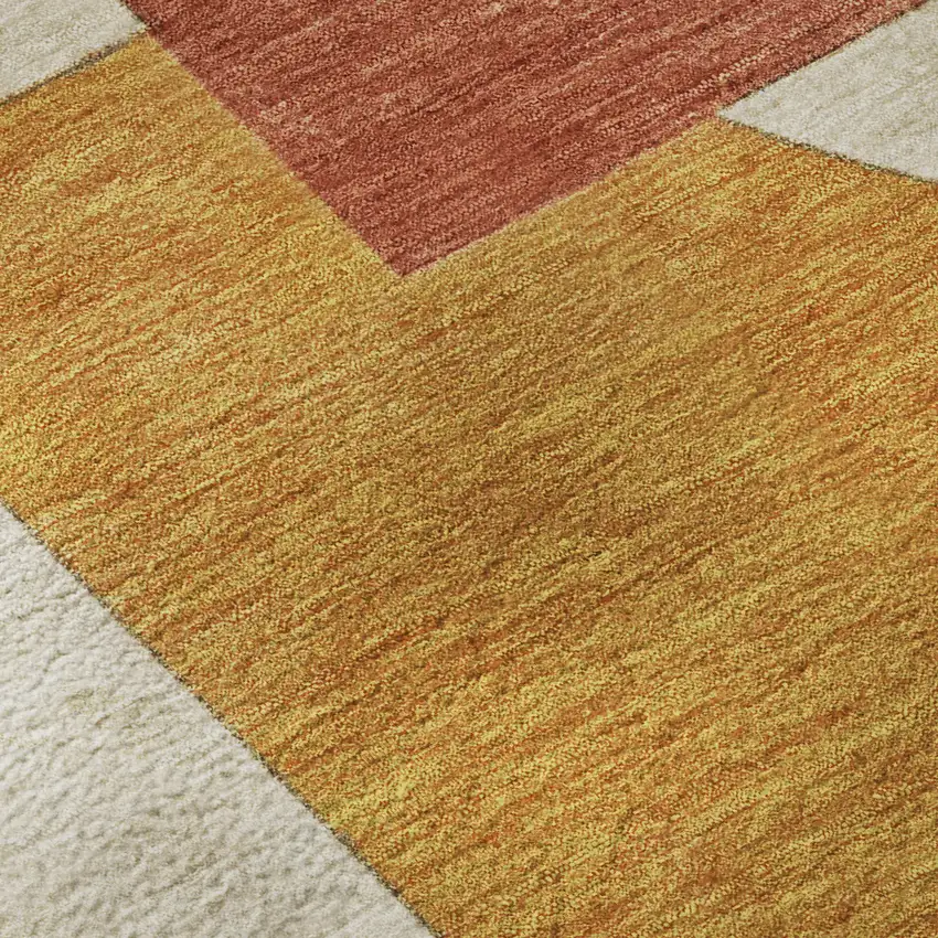 Coral Gold And Ivory Abstract Geometric Washable Area Rug With UV Protection Photo 9