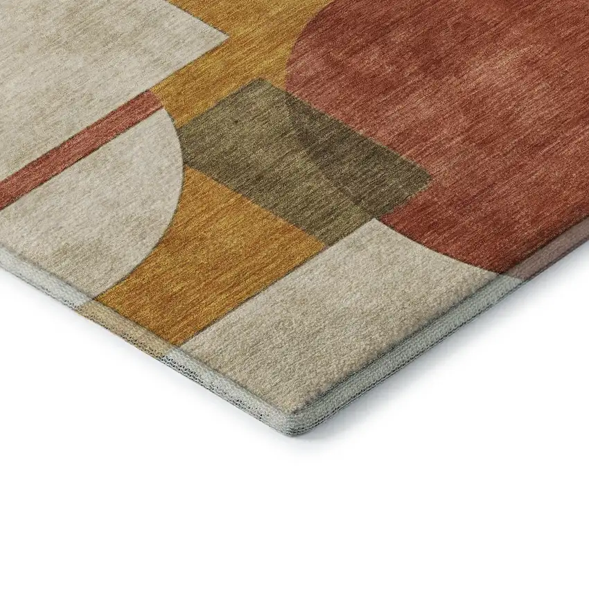 Coral Gold And Ivory Abstract Geometric Washable Area Rug With UV Protection Photo 7