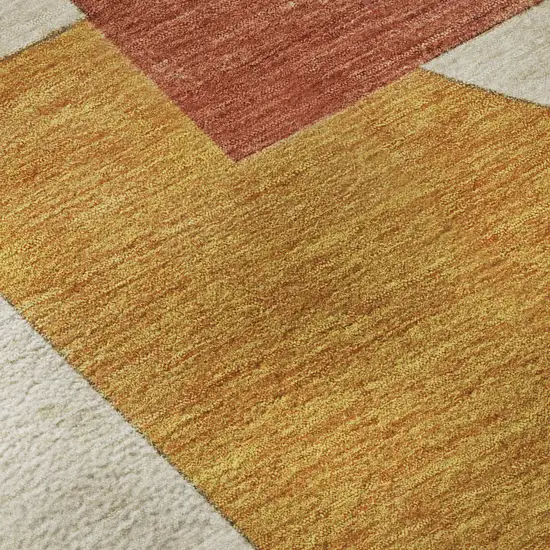 Coral Gold And Ivory Abstract Geometric Washable Area Rug With UV Protection Photo 9