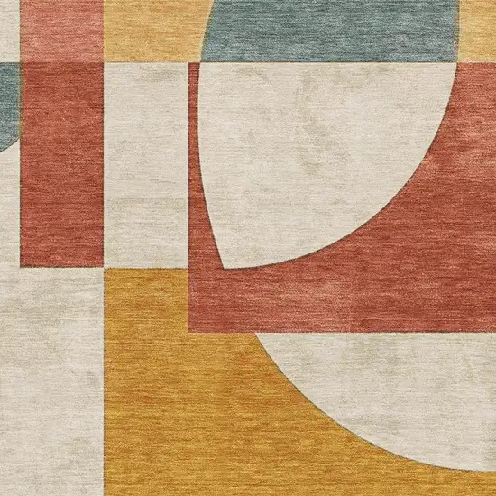 Coral Gold And Ivory Abstract Geometric Washable Area Rug With UV Protection Photo 2