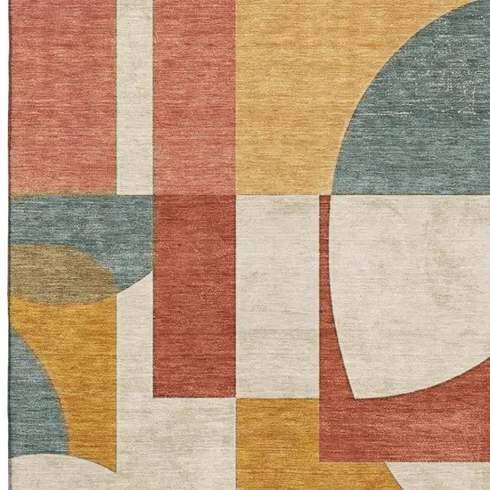 Coral Gold And Ivory Abstract Geometric Washable Area Rug With UV Protection Photo 2