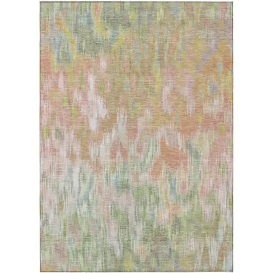Coral Gold And Ivory Abstract Washable Indoor Outdoor Area Rug Photo 1
