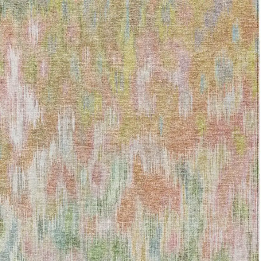 Coral Gold And Ivory Abstract Washable Indoor Outdoor Area Rug Photo 4