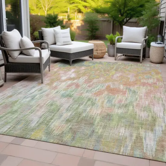 Coral Gold And Ivory Abstract Washable Indoor Outdoor Area Rug Photo 8