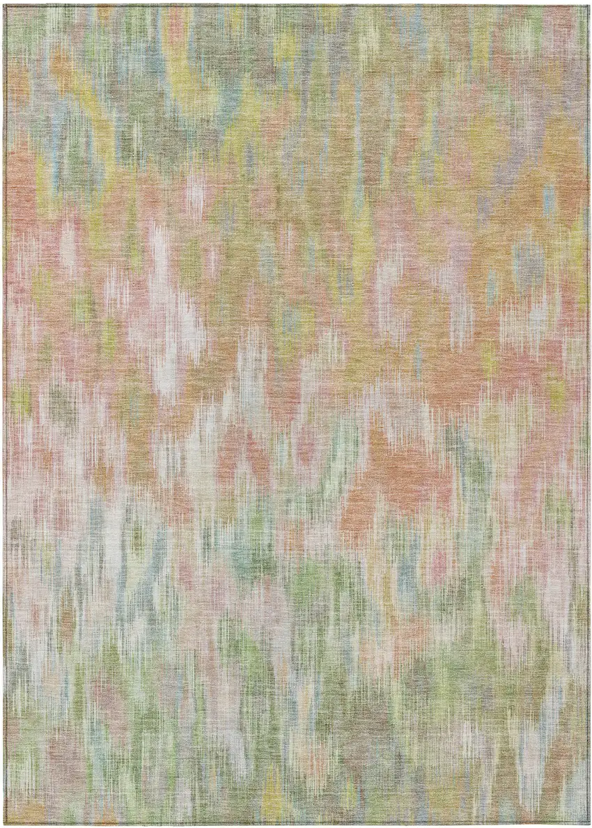 Coral Gold And Ivory Abstract Washable Indoor Outdoor Area Rug Photo 1