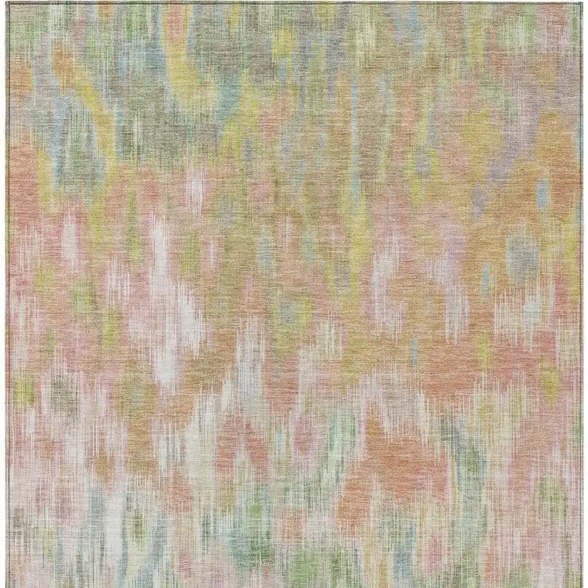 Coral Gold And Ivory Abstract Washable Indoor Outdoor Area Rug Photo 4