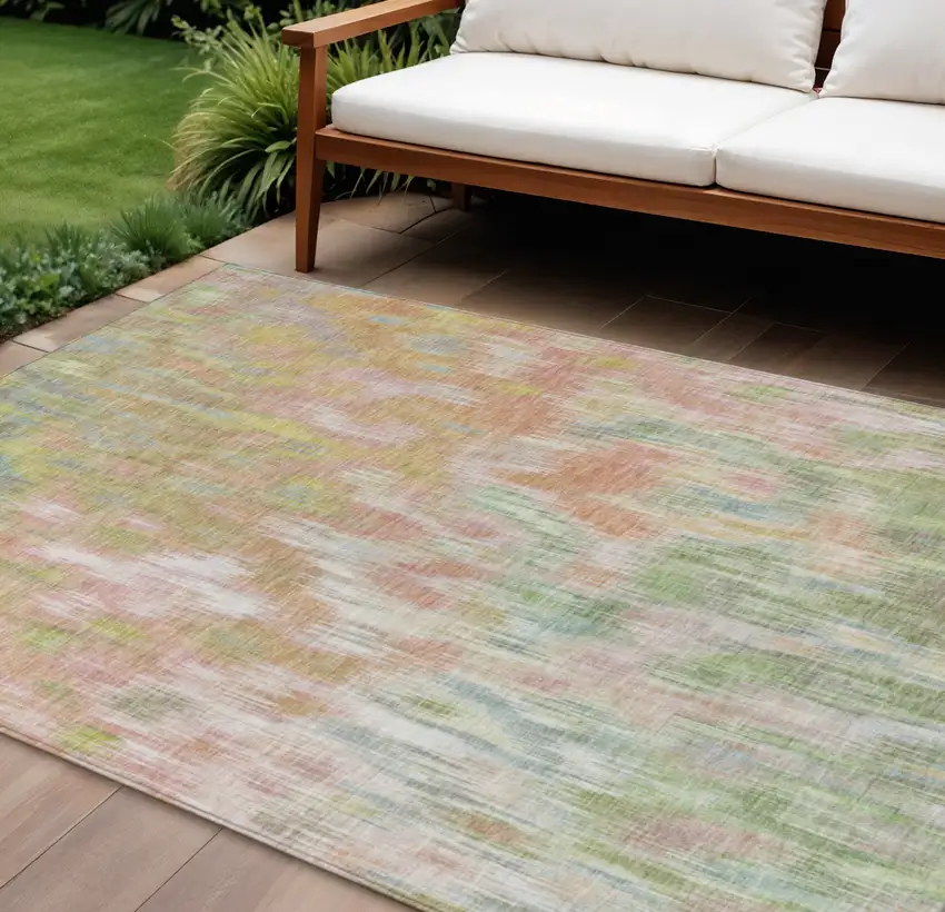 Coral Gold And Ivory Abstract Washable Indoor Outdoor Area Rug Photo 2