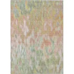 Photo of Coral Gold And Ivory Abstract Washable Indoor Outdoor Area Rug