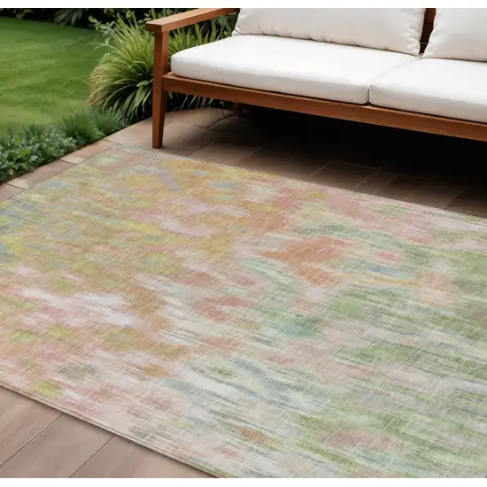 Coral Gold And Ivory Abstract Washable Indoor Outdoor Area Rug Photo 2