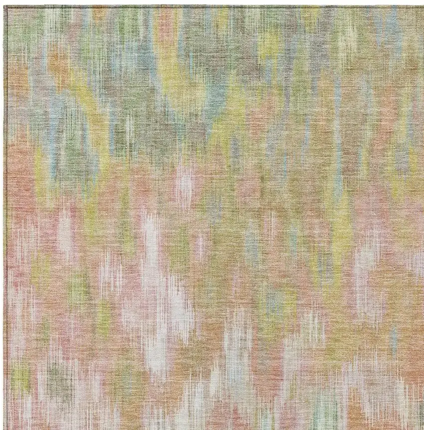 Coral Gold And Ivory Abstract Washable Indoor Outdoor Area Rug Photo 5