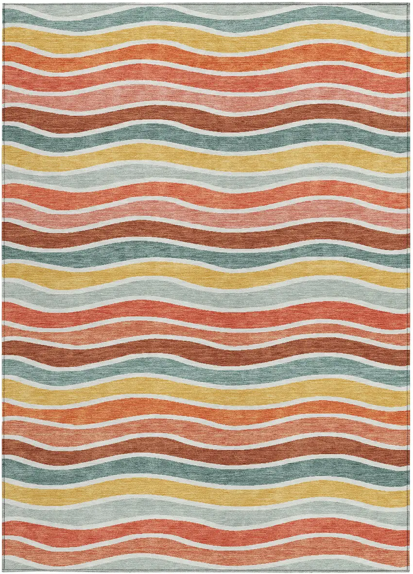 Coral Gold And Peach Striped Washable Indoor Outdoor Area Rug Photo 5