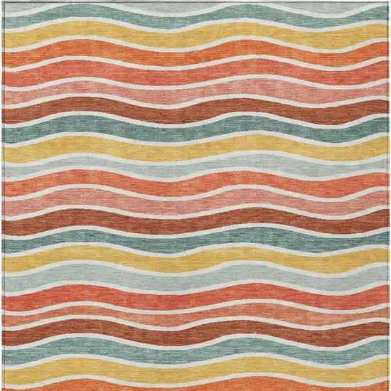 Coral Gold And Peach Striped Washable Indoor Outdoor Area Rug Photo 4