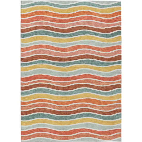 Coral Gold And Peach Striped Washable Indoor Outdoor Area Rug Photo 2
