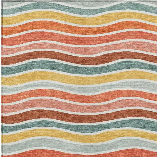 Coral Gold And Peach Striped Washable Indoor Outdoor Area Rug Photo 7