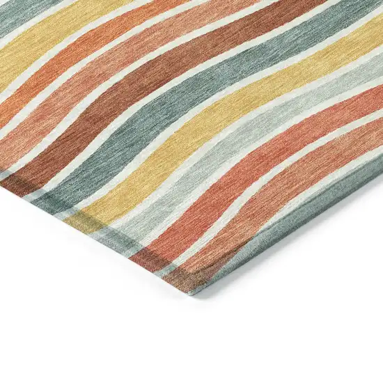 Coral Gold And Peach Striped Washable Indoor Outdoor Area Rug Photo 6