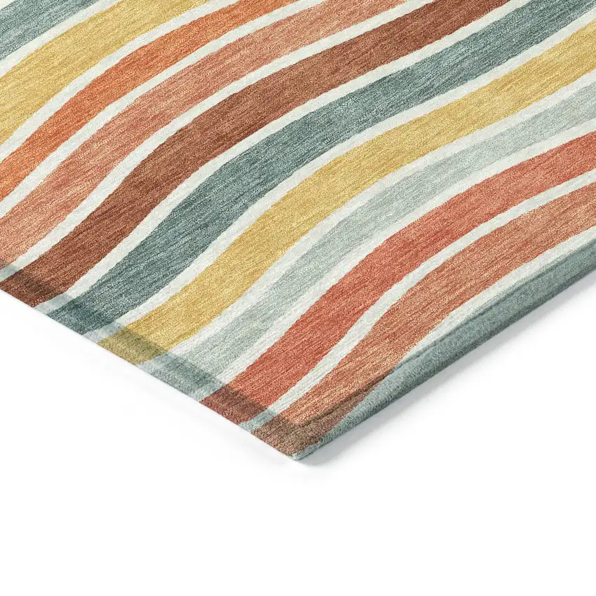 Coral Gold And Peach Striped Washable Indoor Outdoor Area Rug Photo 7