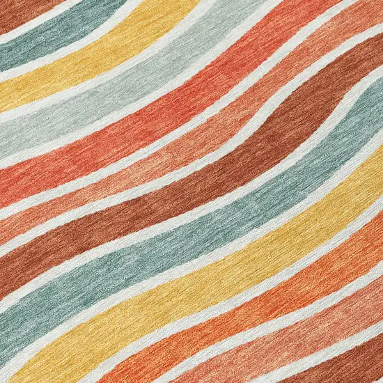 Coral Gold And Peach Striped Washable Indoor Outdoor Area Rug Photo 8