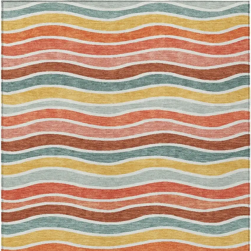 Coral Gold And Peach Striped Washable Indoor Outdoor Area Rug Photo 4