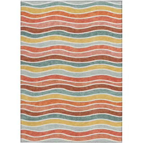 Coral Gold And Peach Striped Washable Indoor Outdoor Area Rug Photo 5