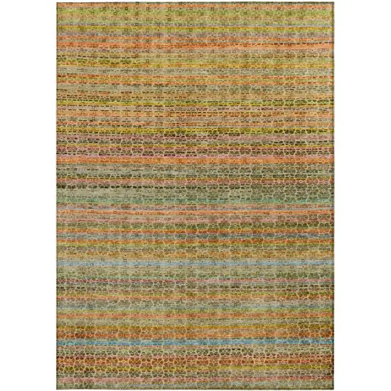 Coral Gold And Teal Blue Striped Washable Indoor Outdoor Area Rug Photo 3